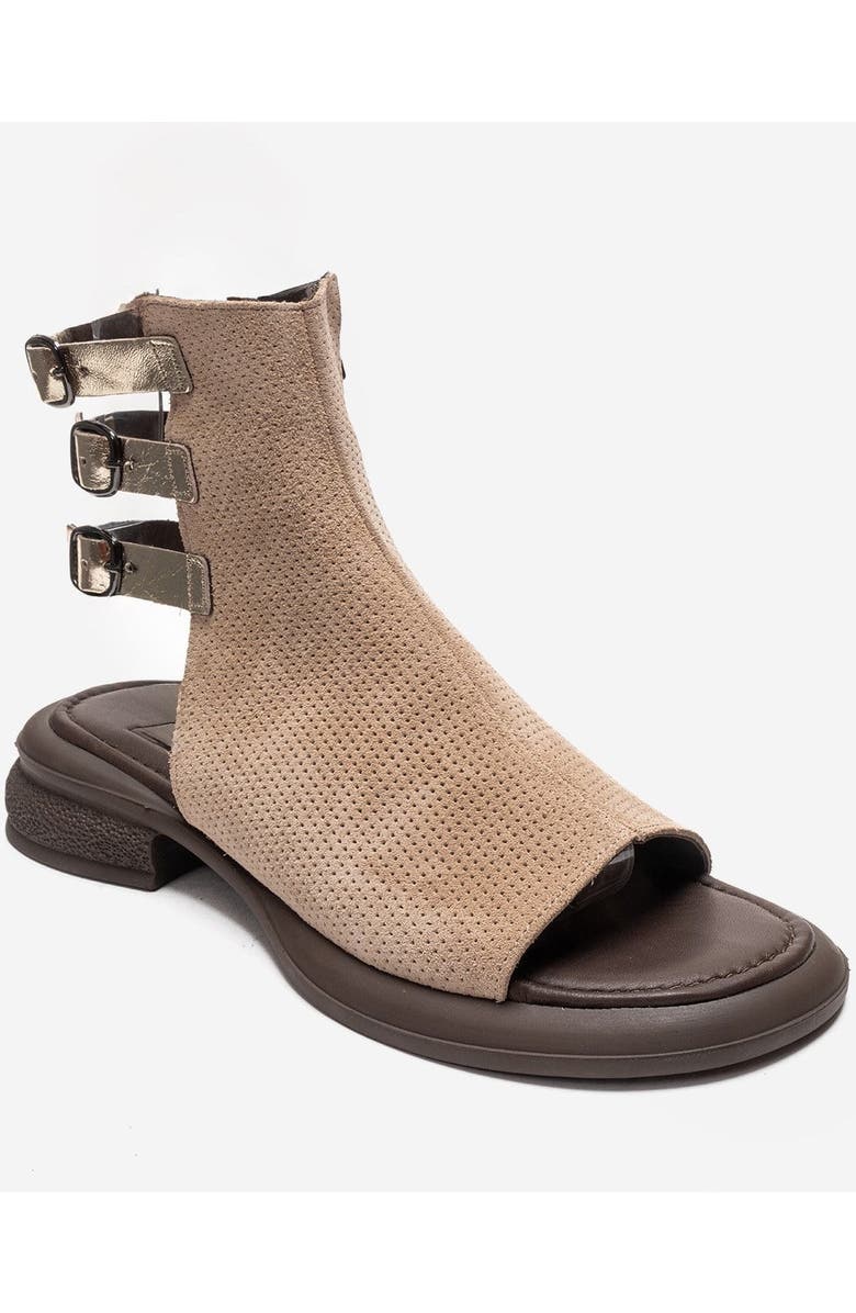 Forever & Always Shoes Carina Leather Side Zip Sandal, Alternate, color, Beige Suede