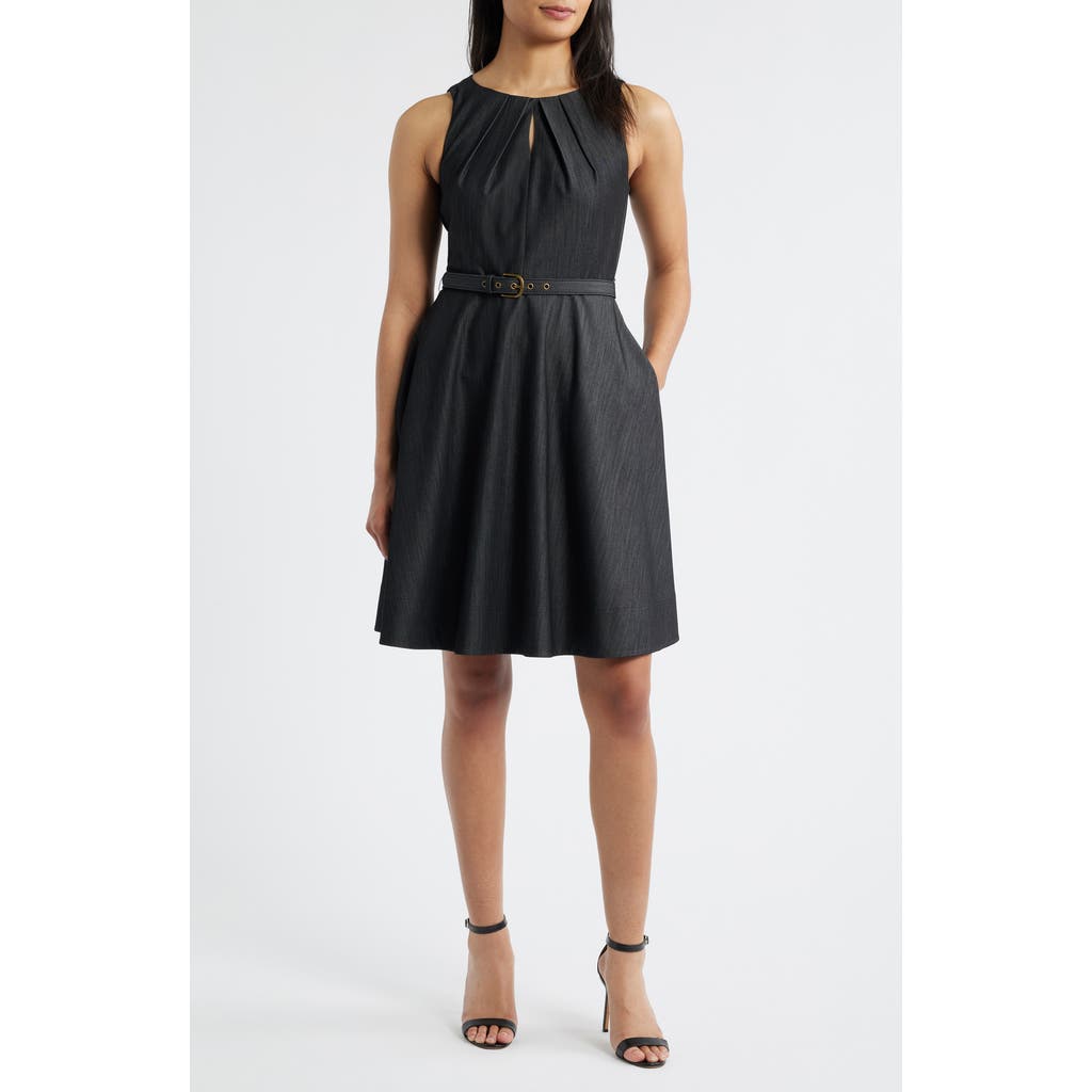 Tahari Asl Pleat Belted Fit & Flare Dress