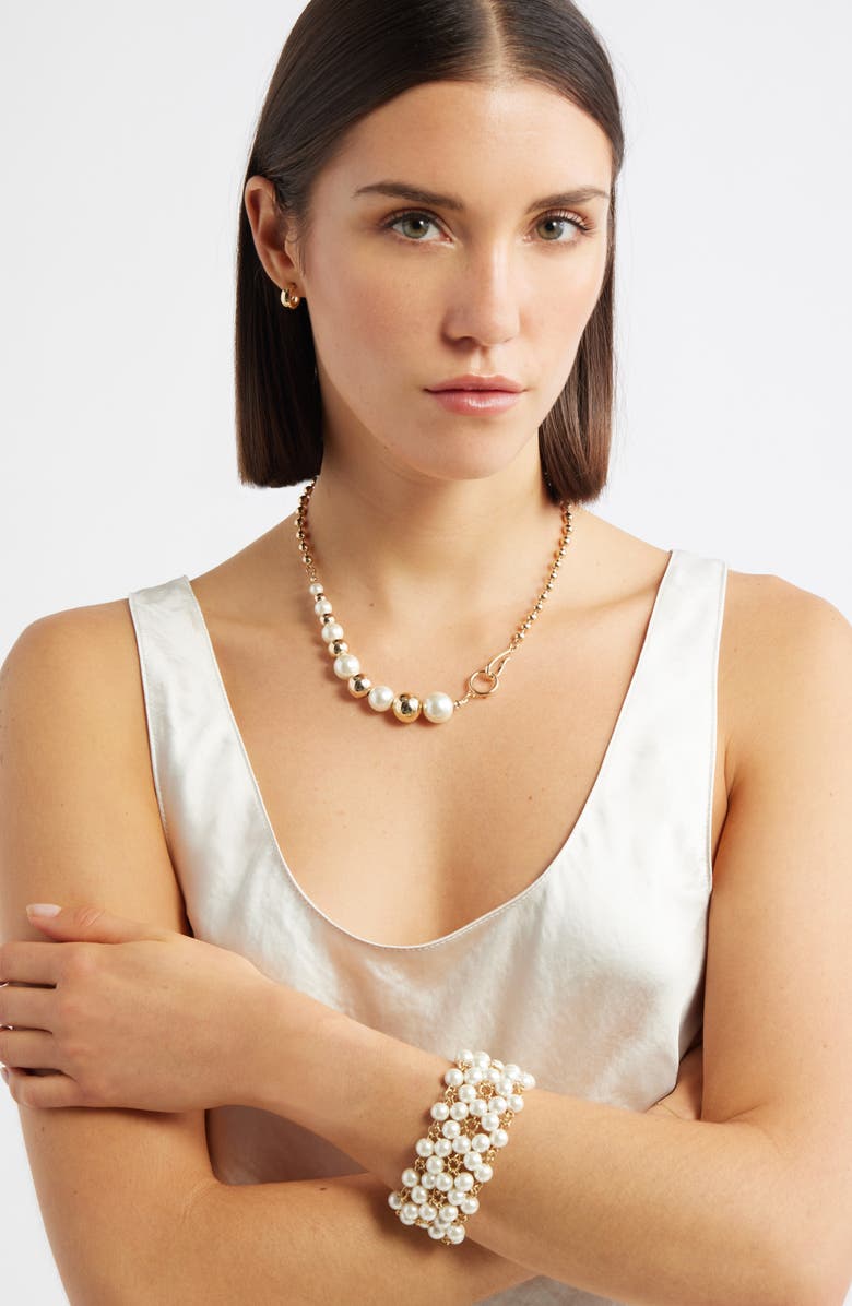 Nordstrom Faux Pearl Bracelet, Alternate, color, White- Gold