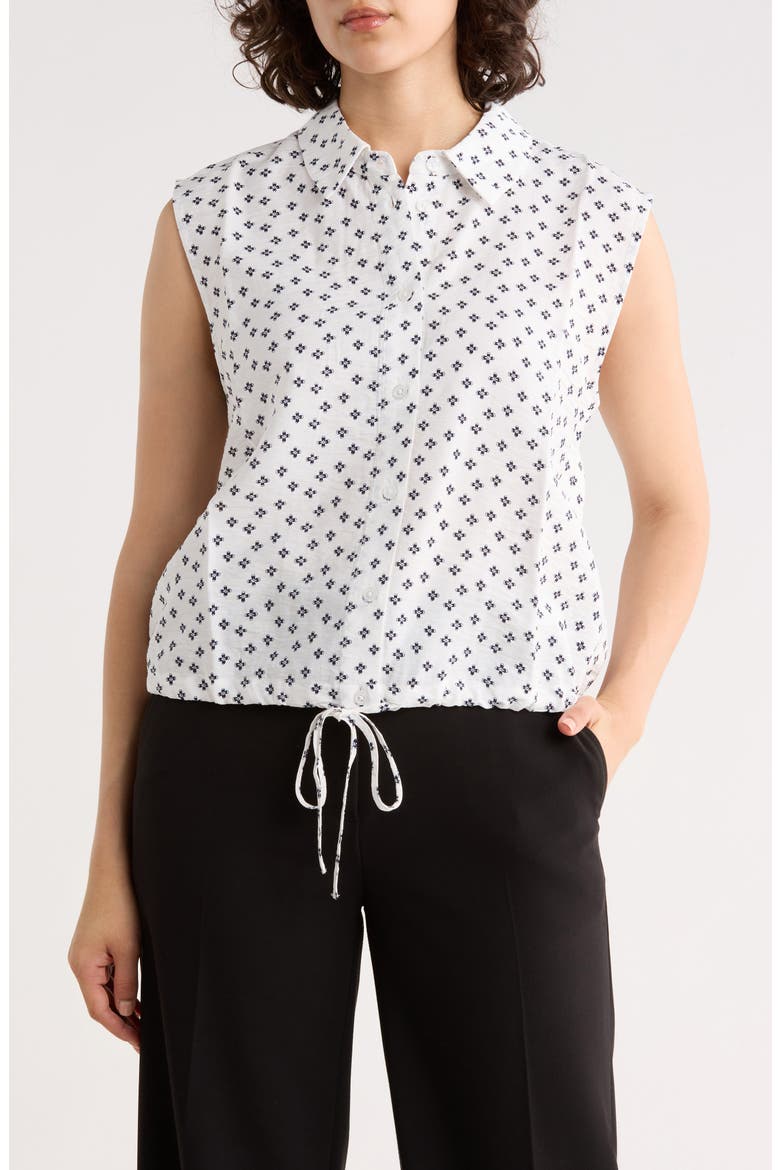 Floral Sleeveless Button-Up Top, Main, color, IVORY/ NAVY PETAL