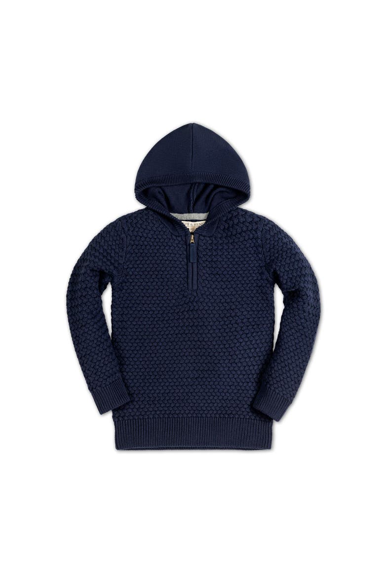 Boys' Organic Hooded Half Zip Sweater, Kids, Main, color, Navy Basketweave