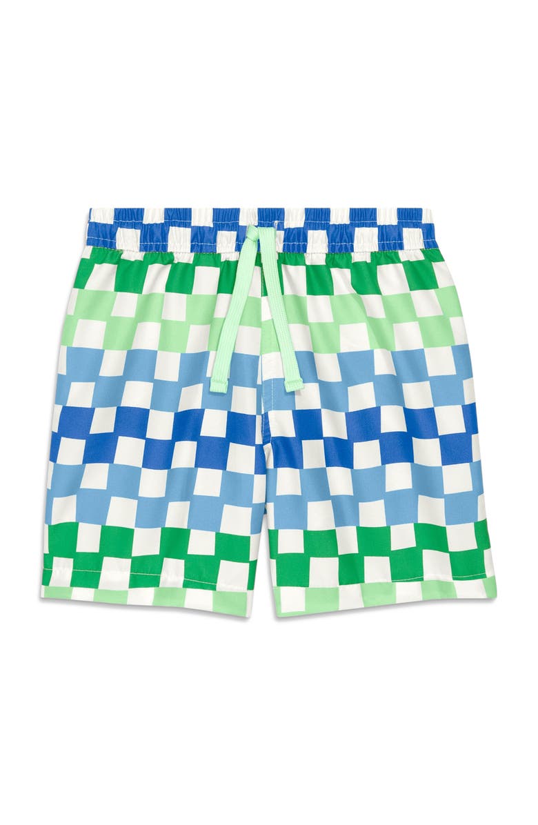 Primary Kids Swim Trunk In Check, Main, color, Green Apple Multi Checks
