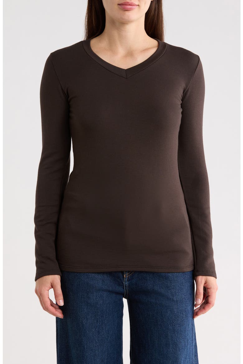 V-Neck Long Sleeve T-Shirt, Main, color, RAW UMBER
