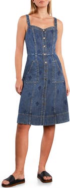 Wash Lab Denim Topstitch Seamed Denim Dress