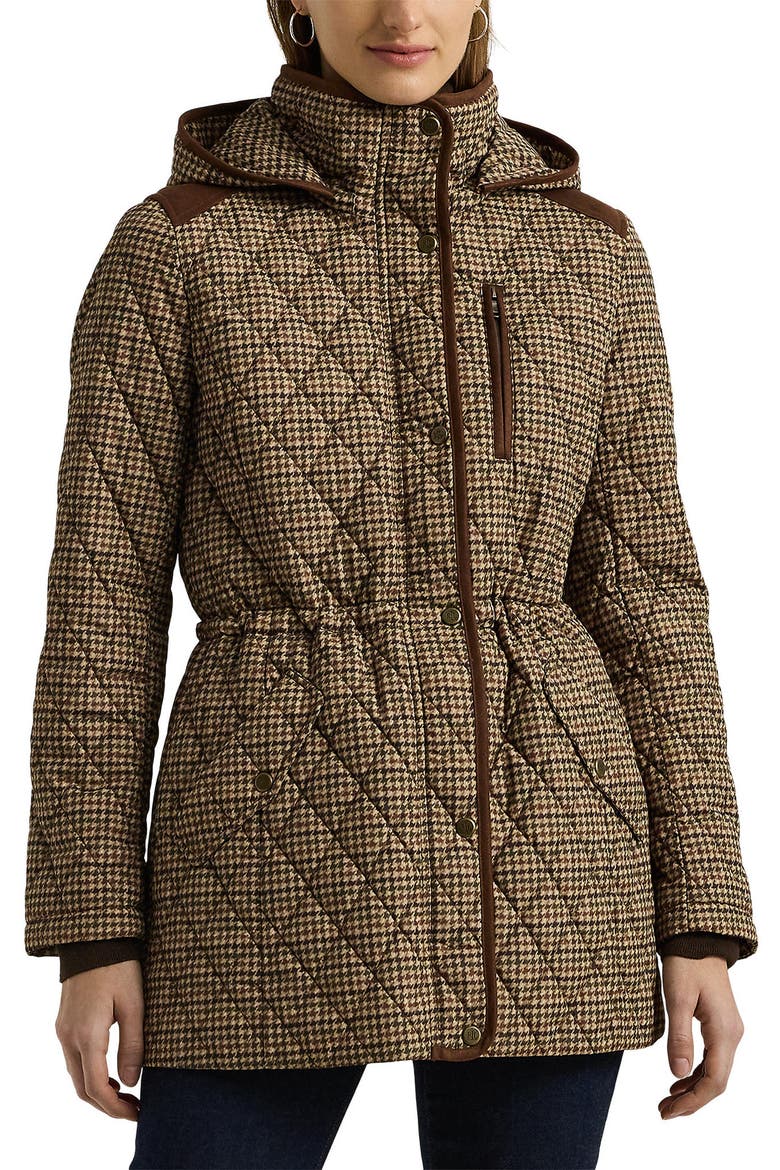 Houndstooth Check Quilted Jacket, Main, color, LODEN CHECK
