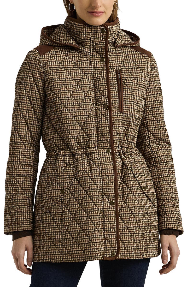 Lauren Ralph Lauren Houndstooth Check Quilted Jacket, Main, color, Loden Check