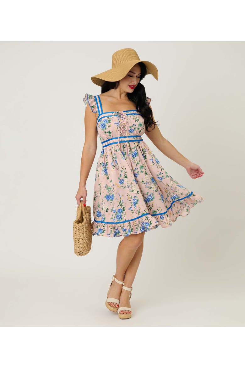 Corset Lace Fit & Flare Dress, Alternate, color, Light Pink Floral