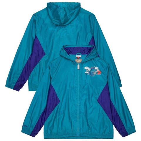 Men's Mitchell & Ness Teal Charlotte Hornets Playmaker Full-Zip Hooded Windbreaker Jacket