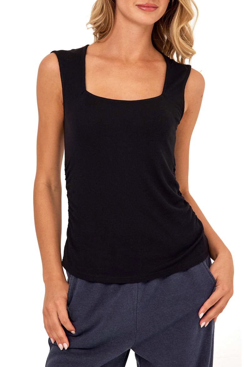 Brynlee Square Neck Feather Rib Tank, Main, color, BLACK
