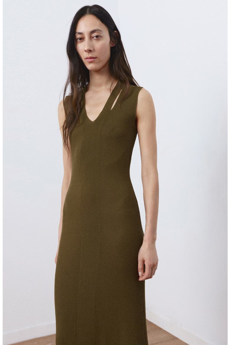 Cutout Ribbed Sweater Dress, Alternate, color, KHAKI GREEN