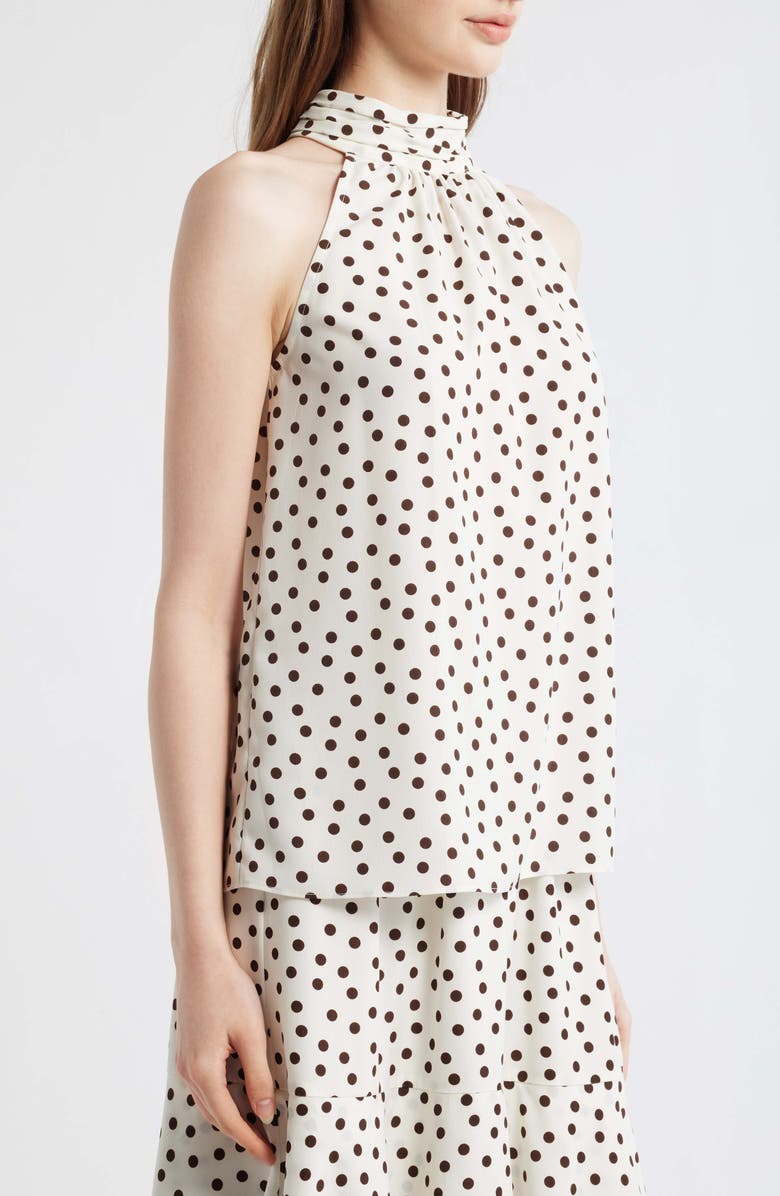 Anne Klein Shirred Neck Sleeveless Top, Alternate, color, White Dove/ Dark Chocolate