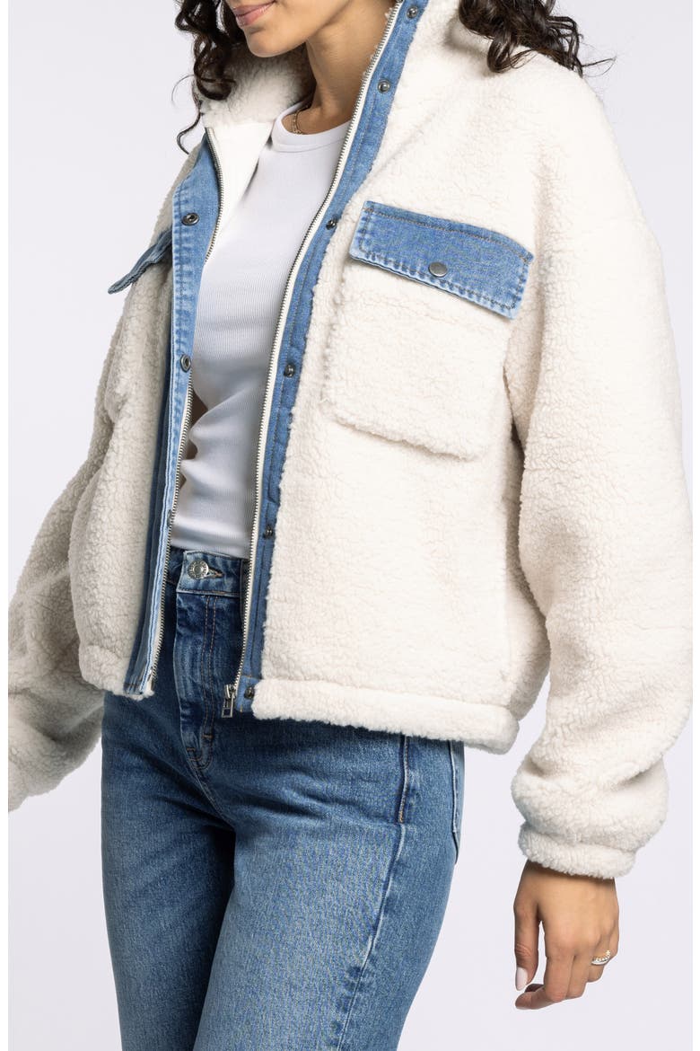 Leona Denim & Faux Shearling Jacket, Alternate, color, TOFU