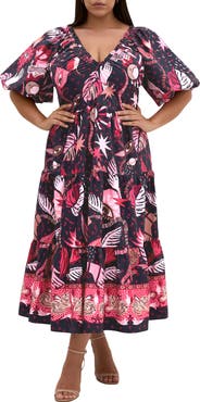 City Chic Simona Mixed Print Midi Dress