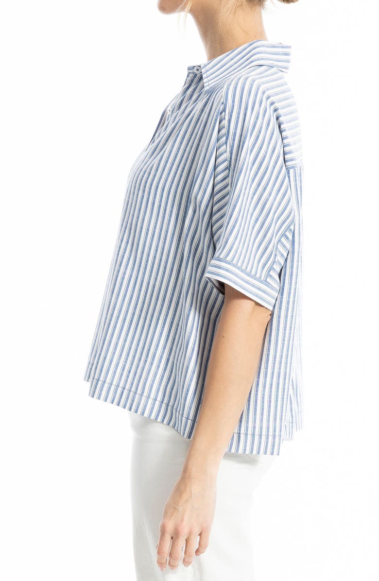 MAX STUDIO Stripe Elbow Sleeve Button-Up Shirt, Alternate, color, Light Denim/ White