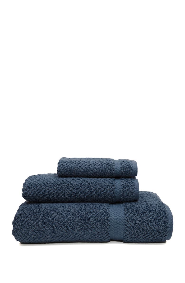 Linum Home Textiles Midnight Blue Herringbone 3-Piece Towel Set, Main, color, Midnight Blue