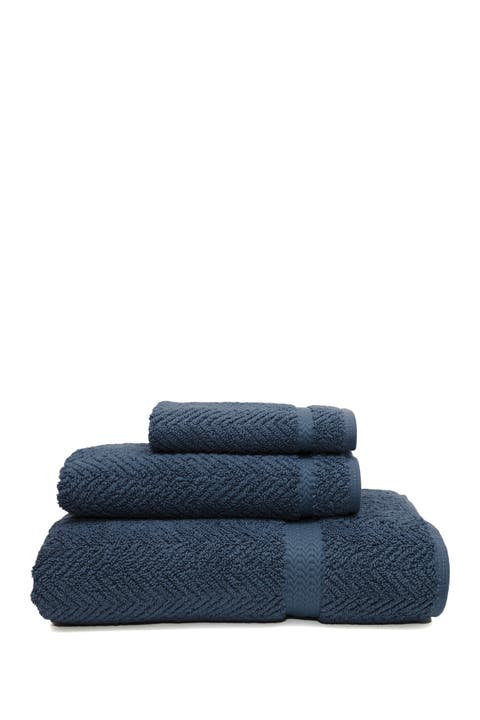Midnight Blue Herringbone 3-Piece Towel Set