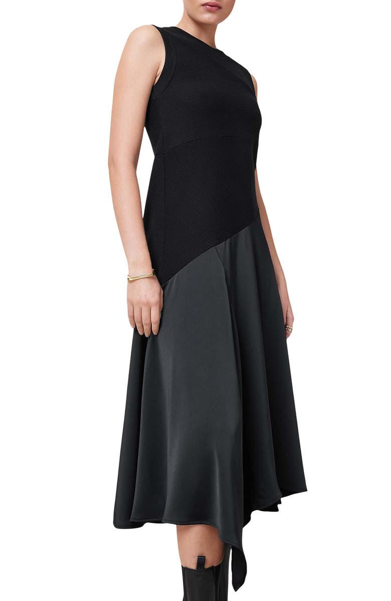 AllSaints Pia Sleeveless Mixed Media Asymmetric Dress, Alternate, color, Black