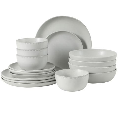 Menlo Park 16-Piece Stoneware Embossed Plates and Bowls Dinnerware Se