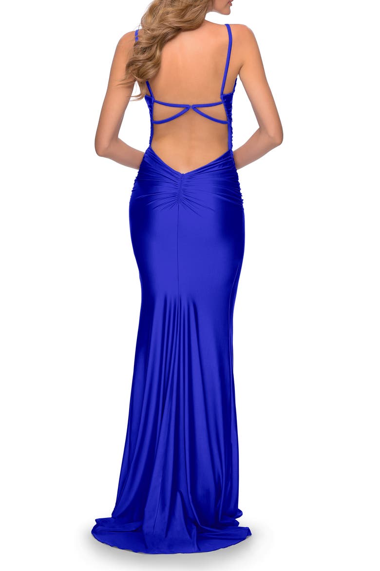 Long Ruched Jersey Dress with Thin Straps, Alternate, color, ROYAL BLUE