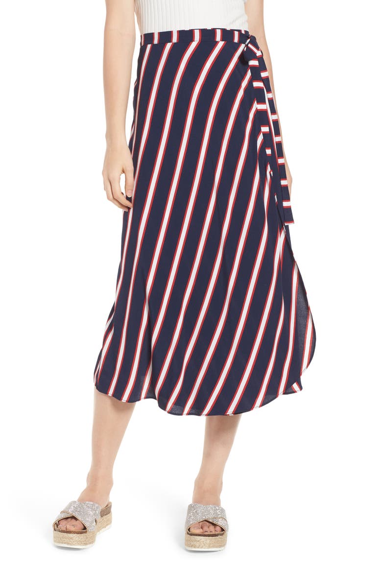 Stripe Midi Wrap Skirt, Main, color, NAVY PEACOAT AWNING STRIPE