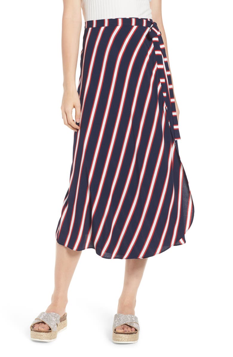 BP. Stripe Midi Wrap Skirt, Main, color, 