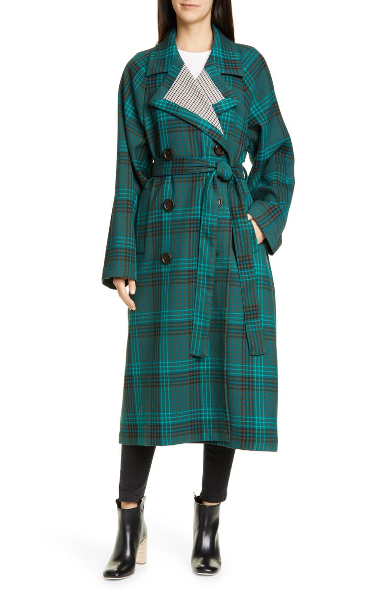 See by Chloé Belted Double Face Plaid Coat, Main, color, 