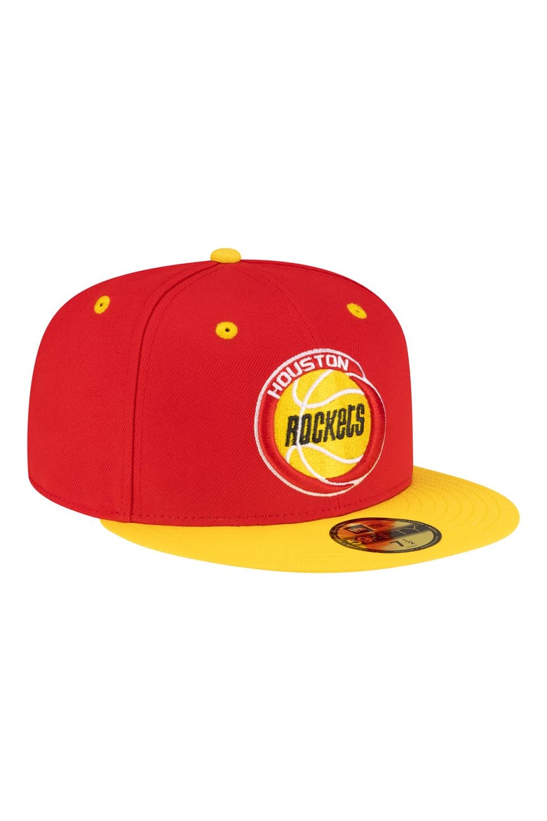 Men's New Era Red/Gold Houston Rockets 80s Throwback 59FIFTY Fitted Hat, Alternate, color, Red