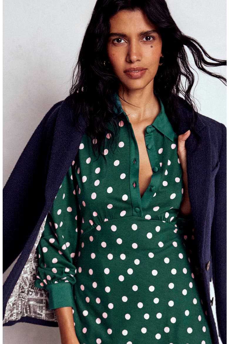 Polka Dot Empire Waist Long Sleeve Dress, Alternate, color, EMERALD NIGHT PAINTED DOT
