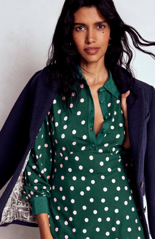 Boden Polka Dot Empire Waist Long Sleeve Dress In Green
