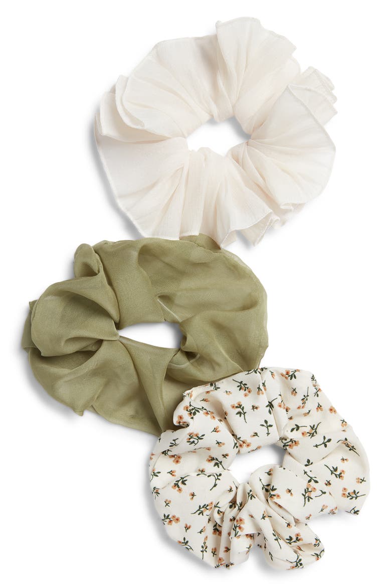 3-Pack Chiffon Scrunchies, Main, color, GREEN MULTI