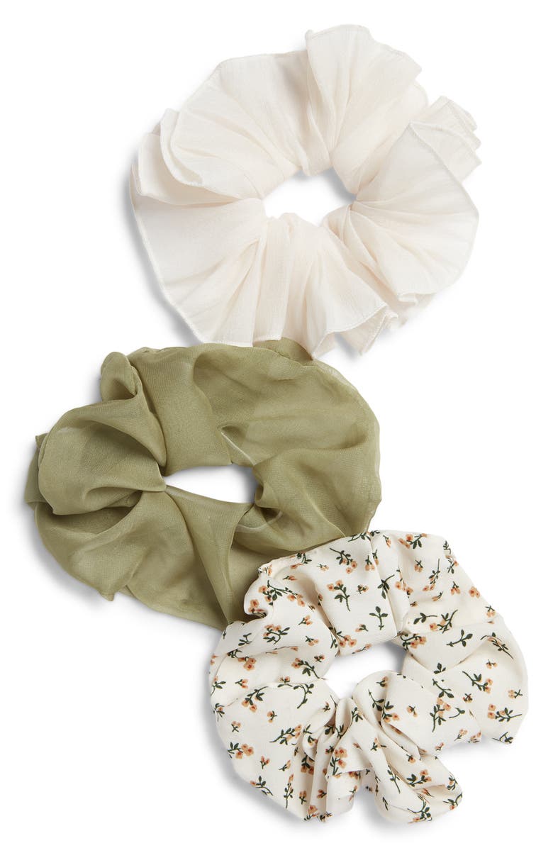 Chelsea28 3-Pack Chiffon Scrunchies, Main, color, Green Multi
