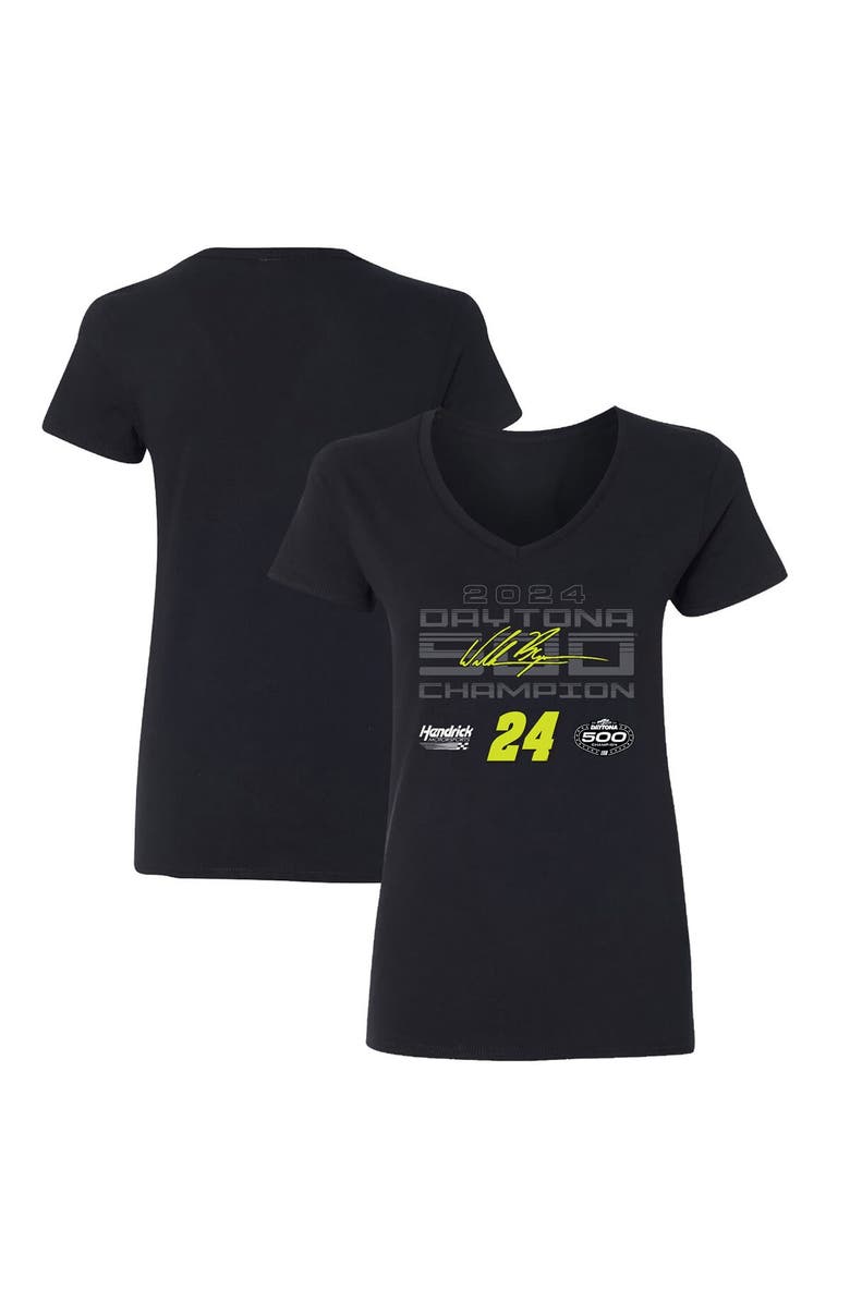 CHECKERED FLAG Women's Checkered Flag Sports  Heather Charcoal William Byron 2024 Daytona 500 Champion Exclusive V-Neck T-Shirt, Alternate, color, 