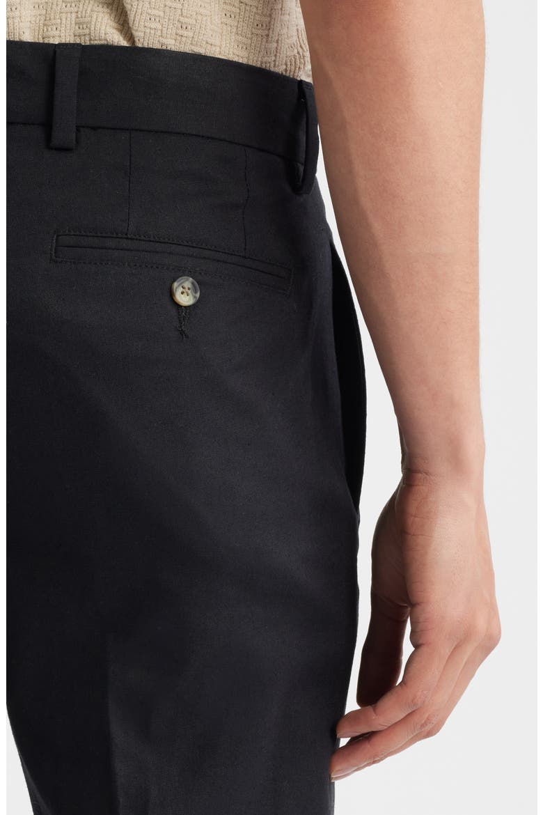 Pleated Cotton & Linen Straight Leg Pants, Alternate, color, BLACK