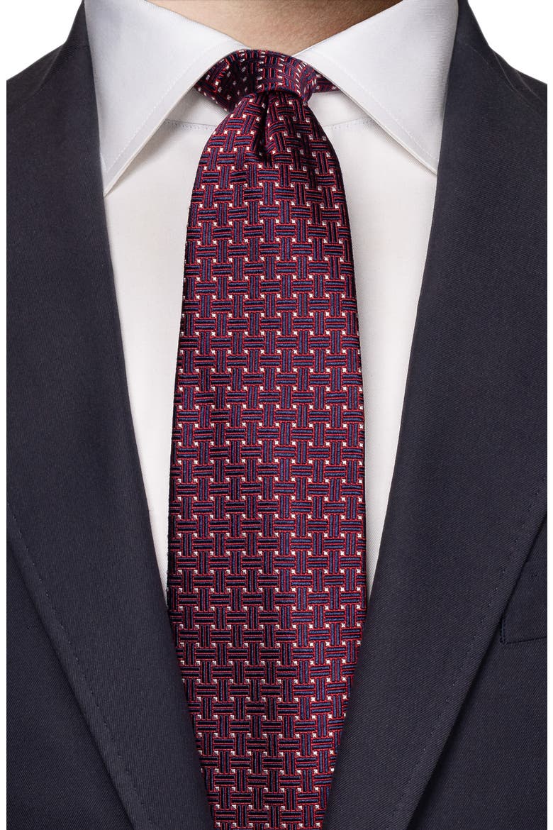 Basket Weave Silk Tie, Alternate, color, MEDIUM RED