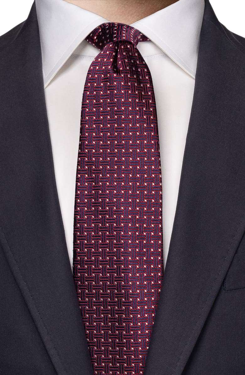 Eton Basket Weave Silk Tie, Alternate, color, Medium Red