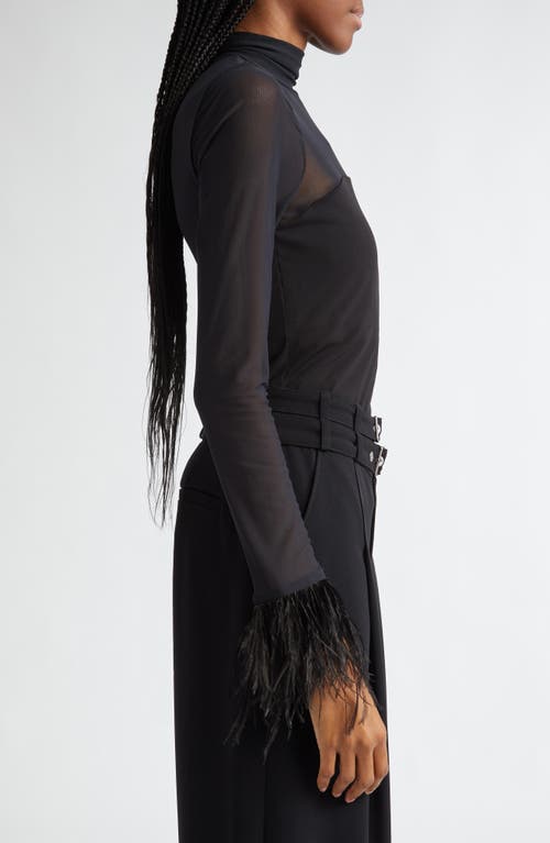 Cinq À Sept Shantel Sheer Mesh Long-sleeve Turtleneck Top In Black