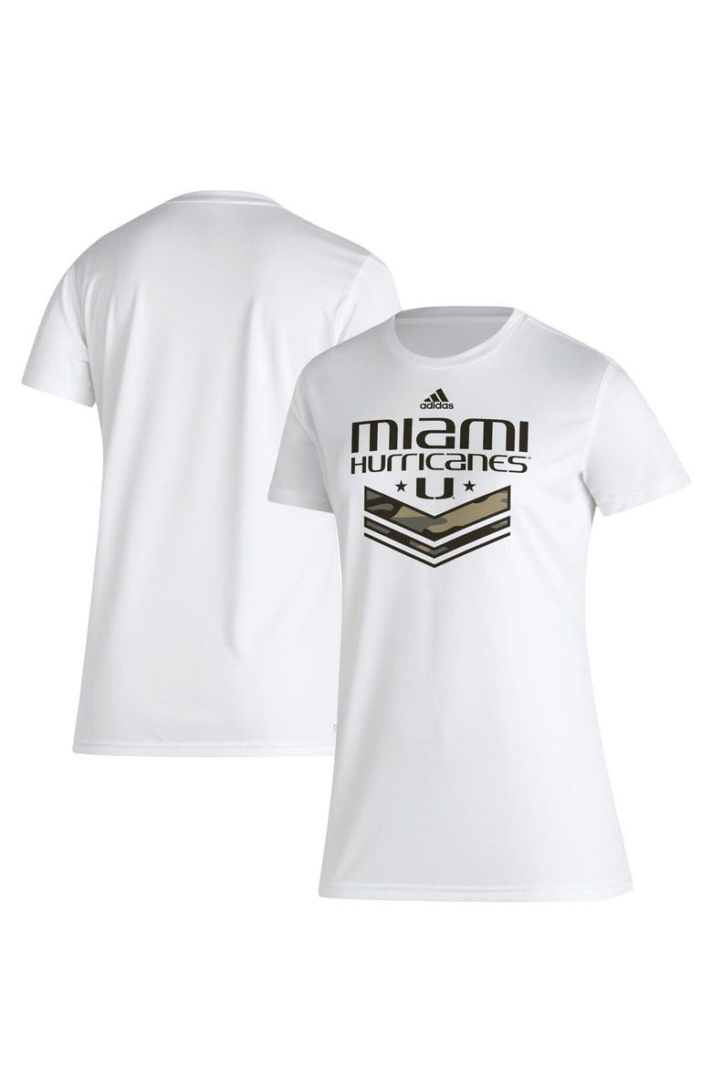 adidas Women's adidas White Miami Hurricanes Military Appreciation AEROREADY T-Shirt, Main, color, 