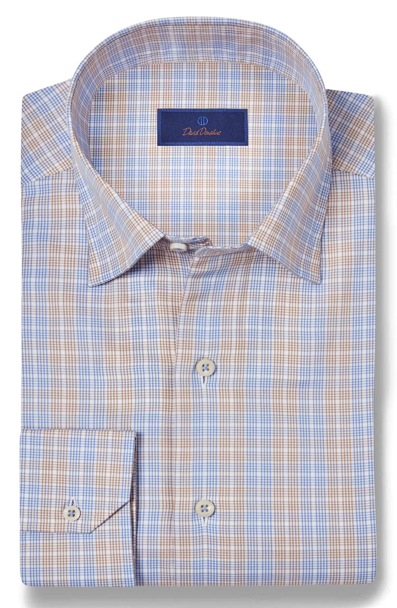 David Donahue Plaid Pima Cotton Dobby Shirt, Alternate, color, Sky/ Dune