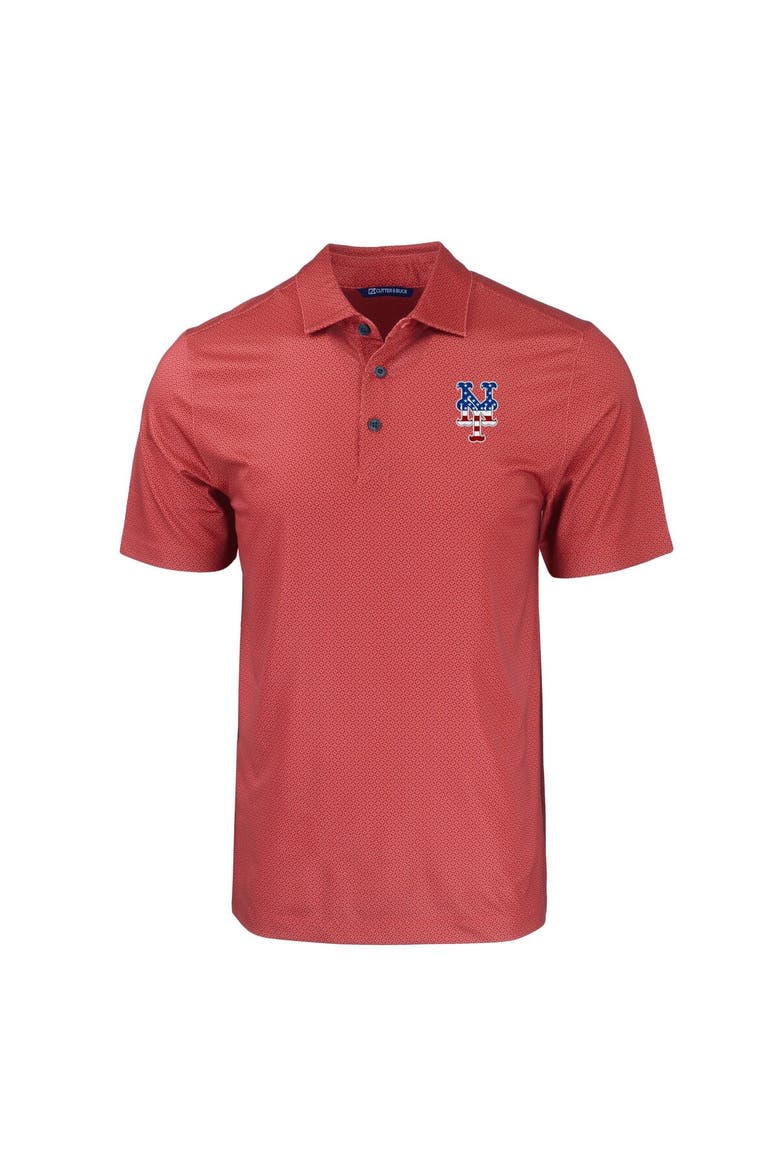 Men's Cutter & Buck  Red New York Mets Stars & Stripes Big & Tall Pike Eco Tonal Geo Print Stretch Recycled Polo, Alternate, color, Red