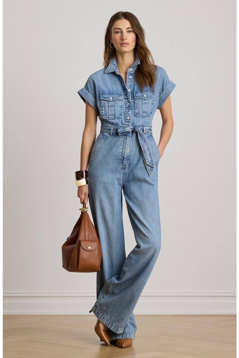Wide Leg Denim Jumpsuit, Alternate, color, ALICIA WASH
