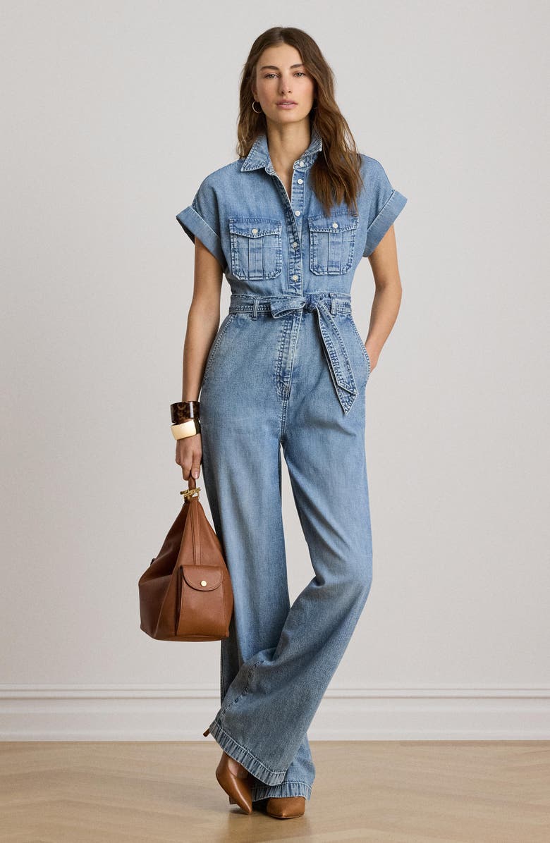 Lauren Ralph Lauren Wide Leg Denim Jumpsuit, Alternate, color, Alicia Wash