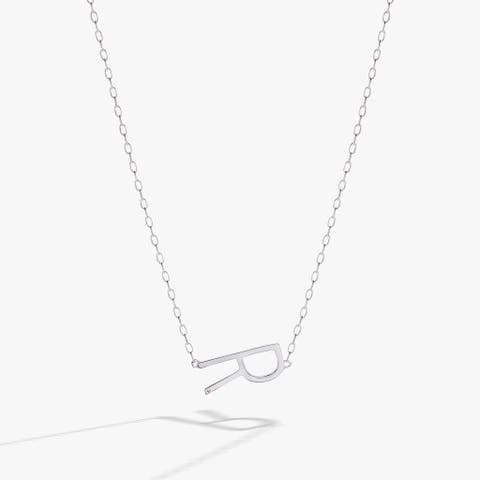 Silver Elongated Initial Pendant Necklace