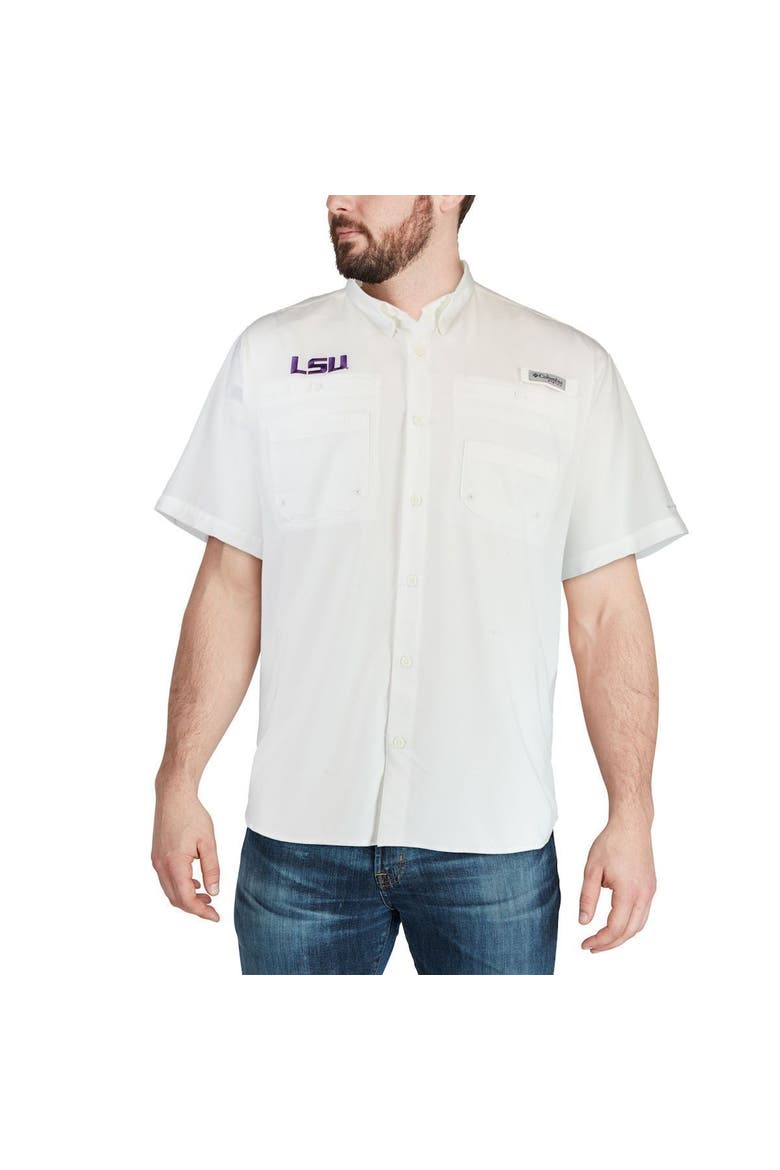 Men's Columbia White LSU Tigers PFG Tamiami Shirt, Alternate, color, White