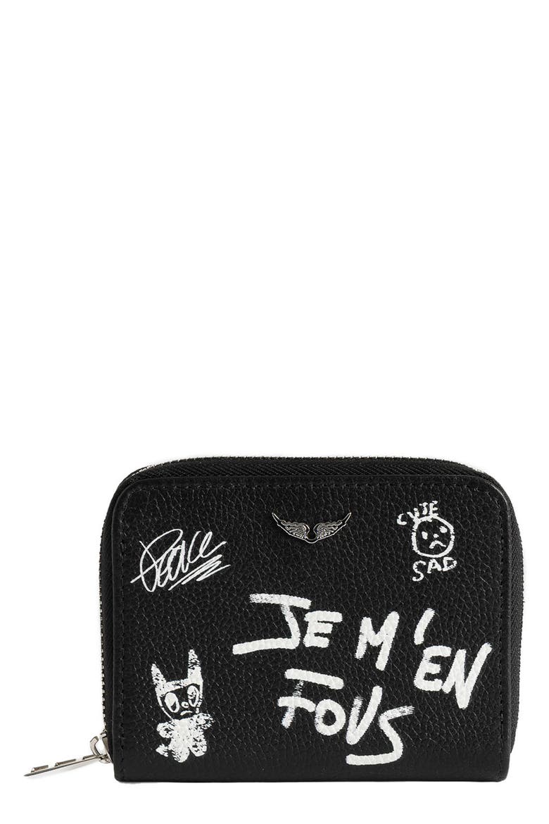 Mini ZV Arty Tag Leather Zip Around Wallet, Main, color, BLACK
