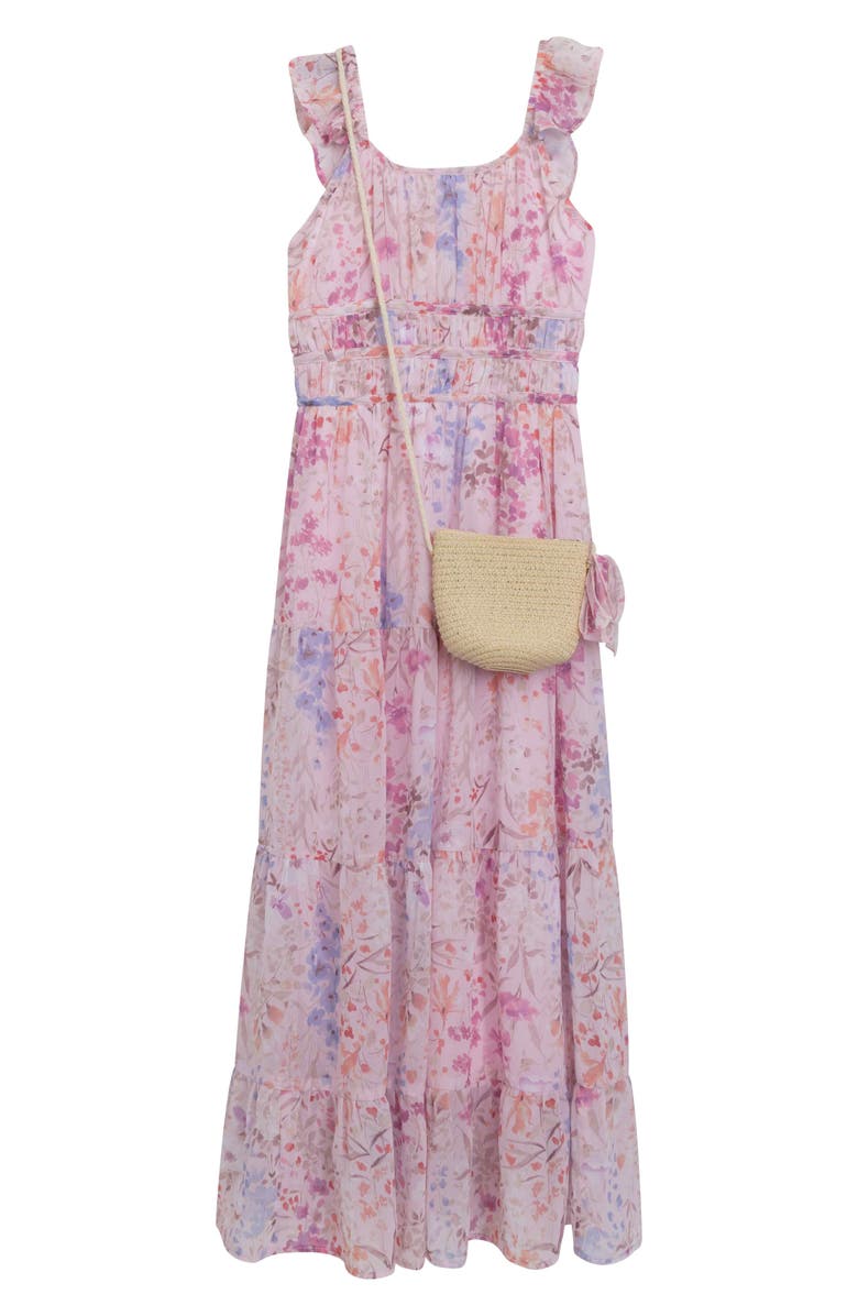 Speechless Kids' Emma Floral Maxi Dress & Purse Set, Main, color, Blush/ Blue