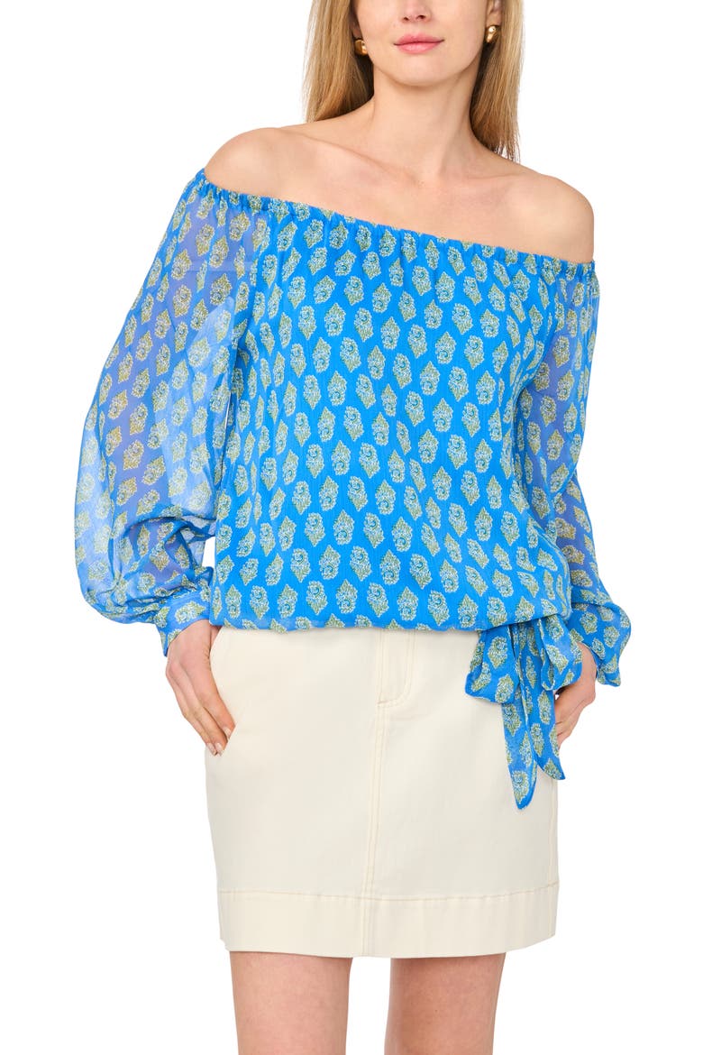 Floral Off the Shoulder Top, Main, color, PALACE BLUE