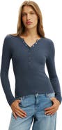 Cotton On Women's Blake Rib Henley Long Sleeve
