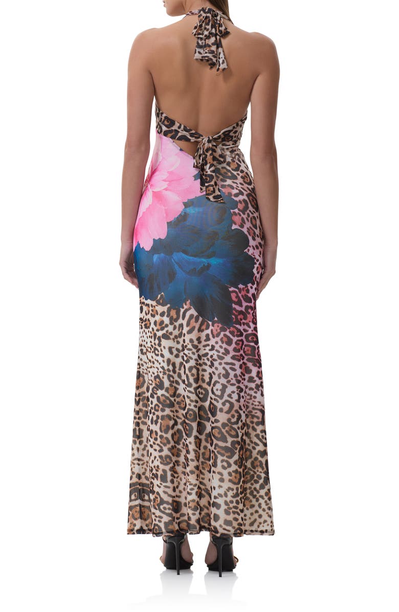 AFRM Paisleigh Mixed Print Halter Neck Maxi Dress, Alternate, color, Animal Block Peony