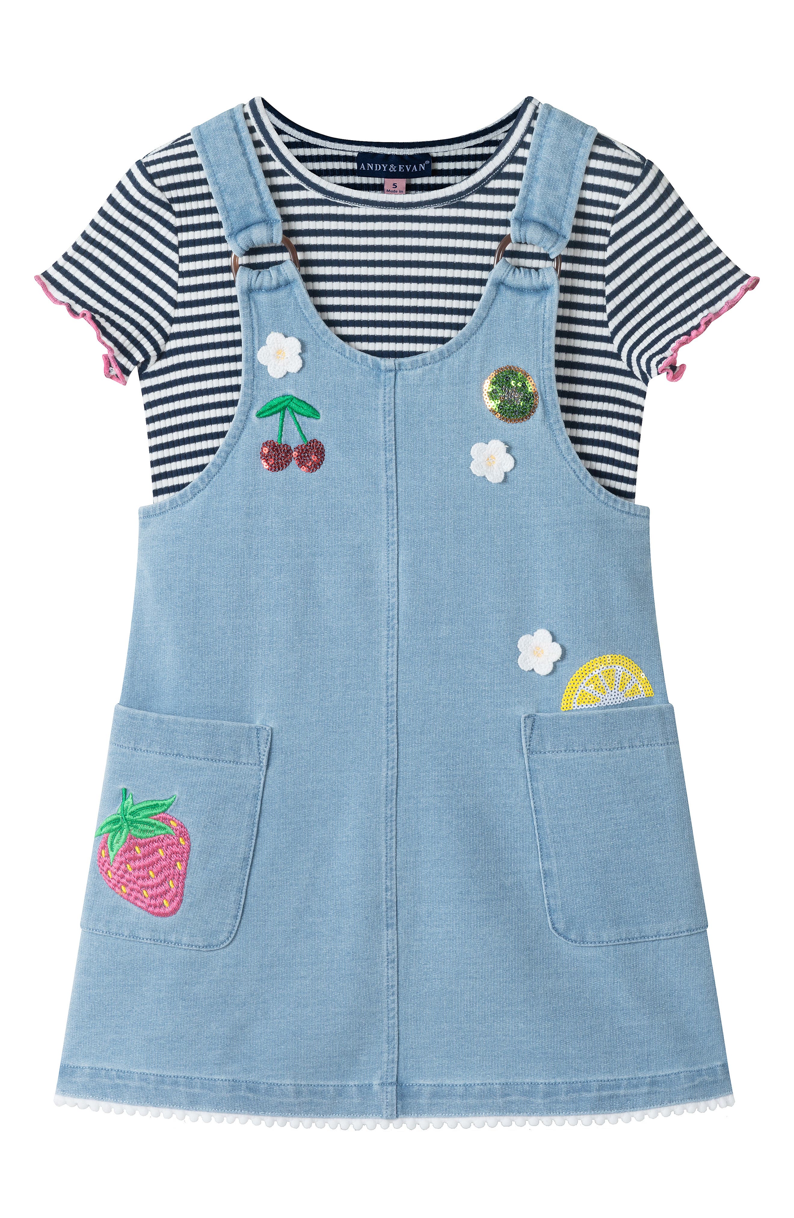 Andy & Evan Kids' T-Shirt & Patchwork Denim Dress