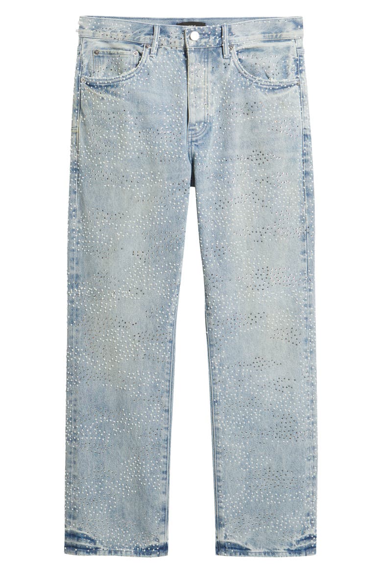 Sandstone Camo Hotfix Embellished Straight Leg Jeans, Alternate, color, LIGHT INDIGO